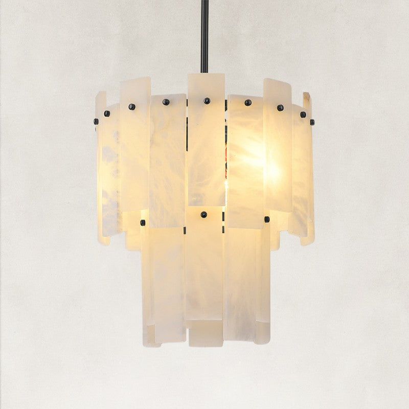 Solara Alabaster 2-Tier Round Pendant 13"D