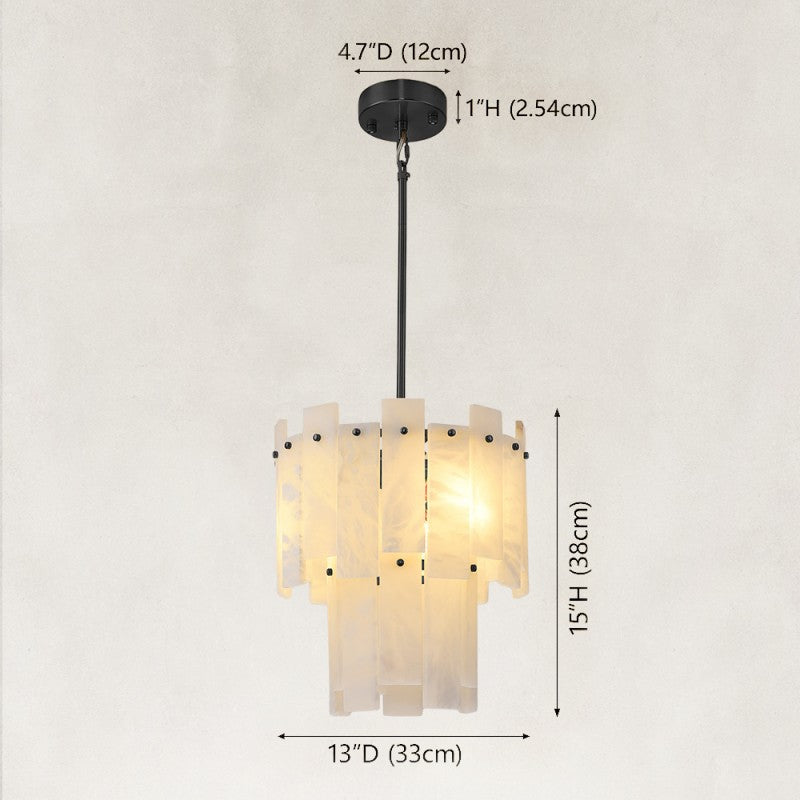 Solara Alabaster 2-Tier Round Pendant 13"D