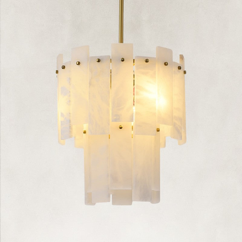 Solara Alabaster 2-Tier Round Pendant 13"D
