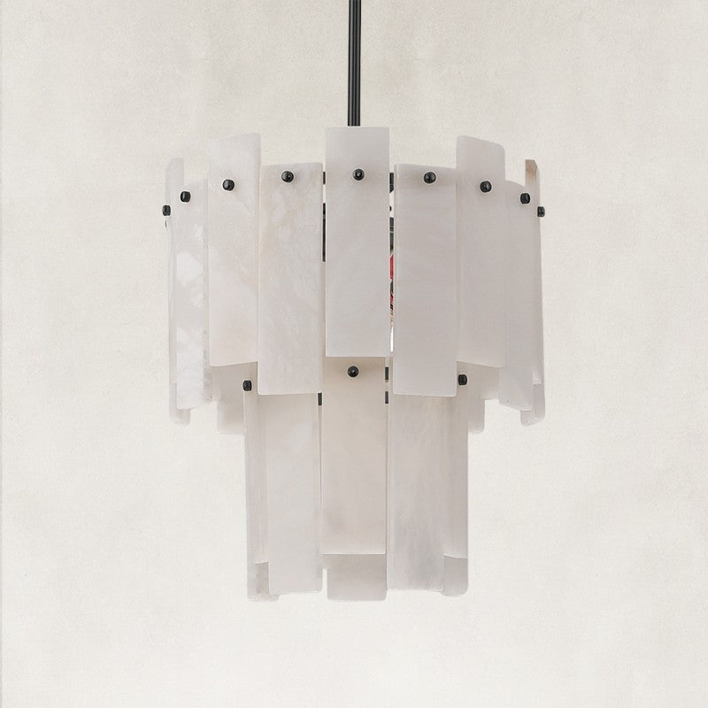 Solara Alabaster 2-Tier Round Pendant 13"D