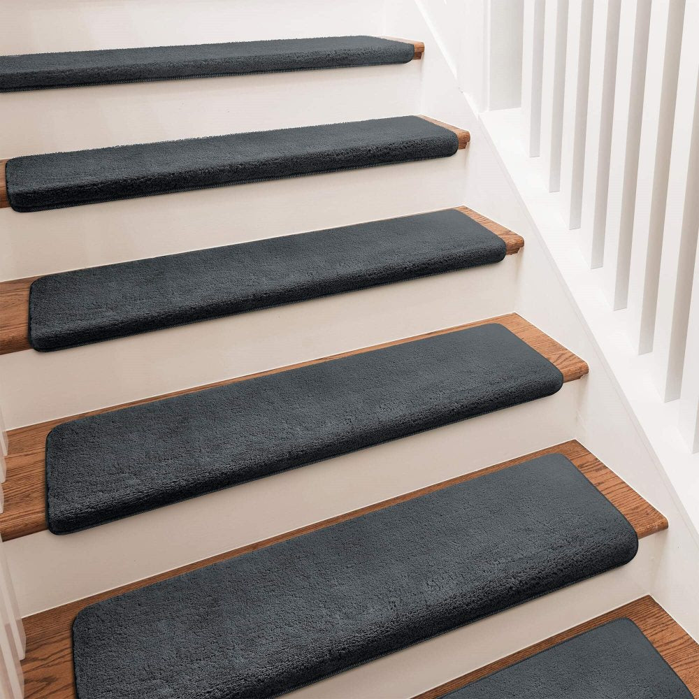 Solid Color Plush Stair Protectors Non-Slip Tape Free Carpet Stair Treads