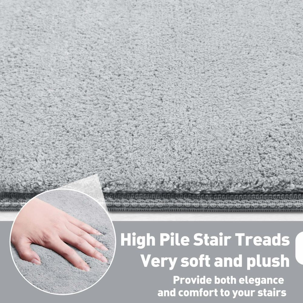 Solid Color Plush Stair Protectors Non-Slip Tape Free Carpet Stair Treads