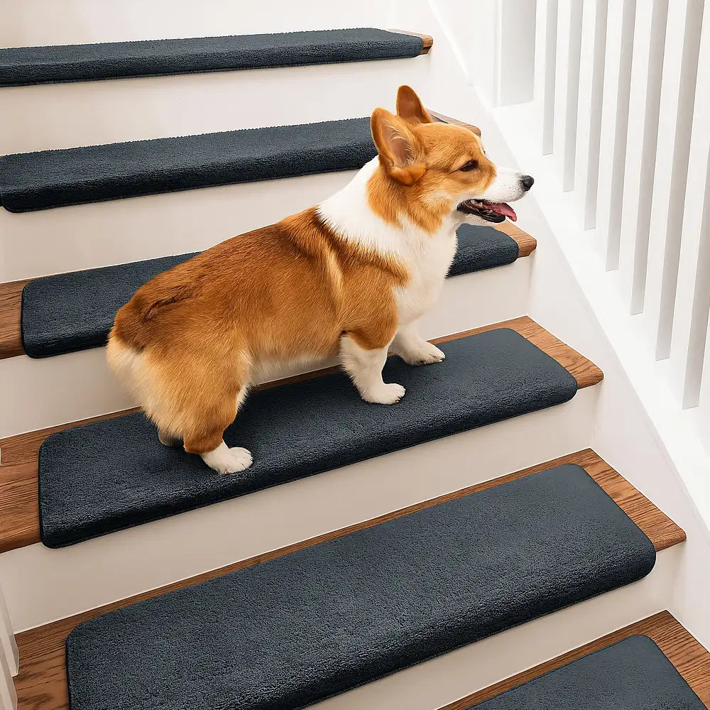 Solid Color Plush Stair Protectors Non-Slip Tape Free Carpet Stair Treads