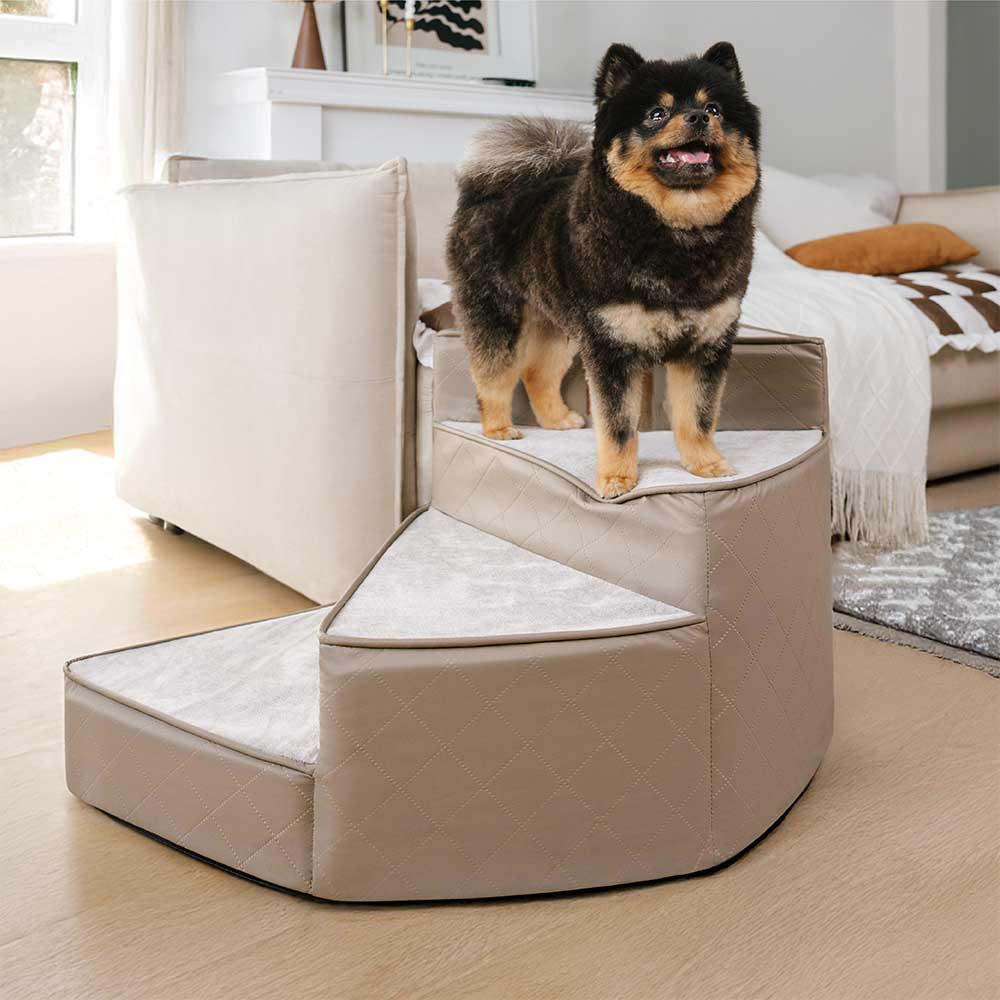 Luxe Water-repellent Faux Leather Removable Spiral Pet Stairs - StepEase