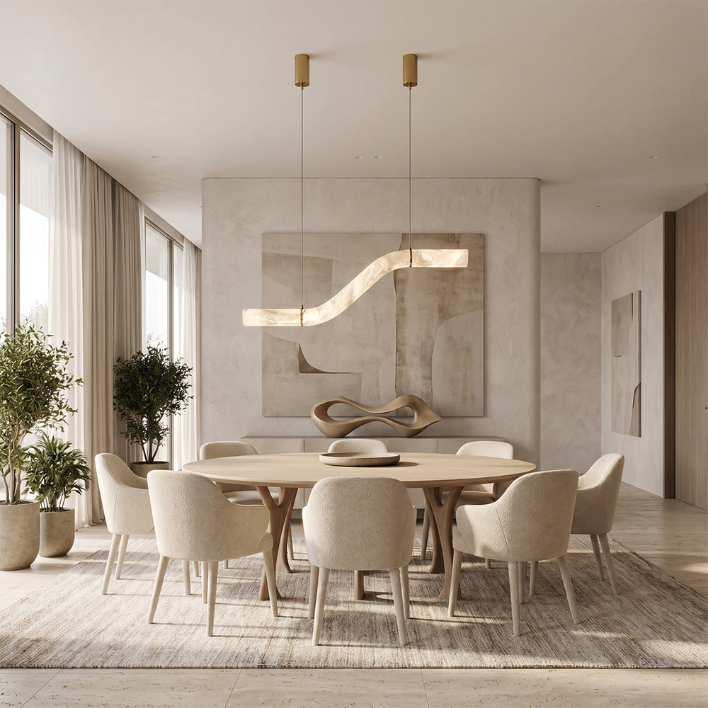Verve Single Wave Alabaster Tube Pendant Light