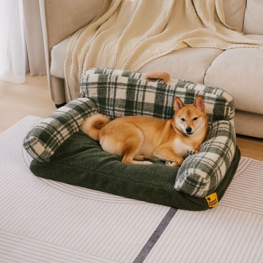 Vintage Checkered Washable Cozy Support Calming Dog & Cat Sofa Bed