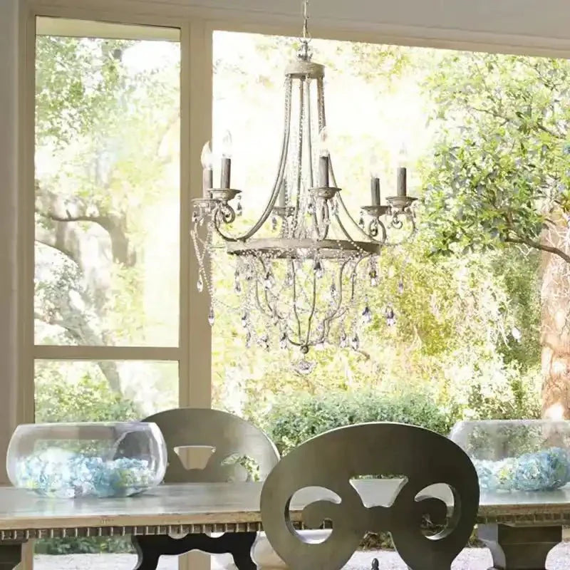 Affordable French Vintage Iron Crystal Pendant Candle Chandelier for Living Room / Restaurant / Cafe / Hotel lobby - Joyfuzzy