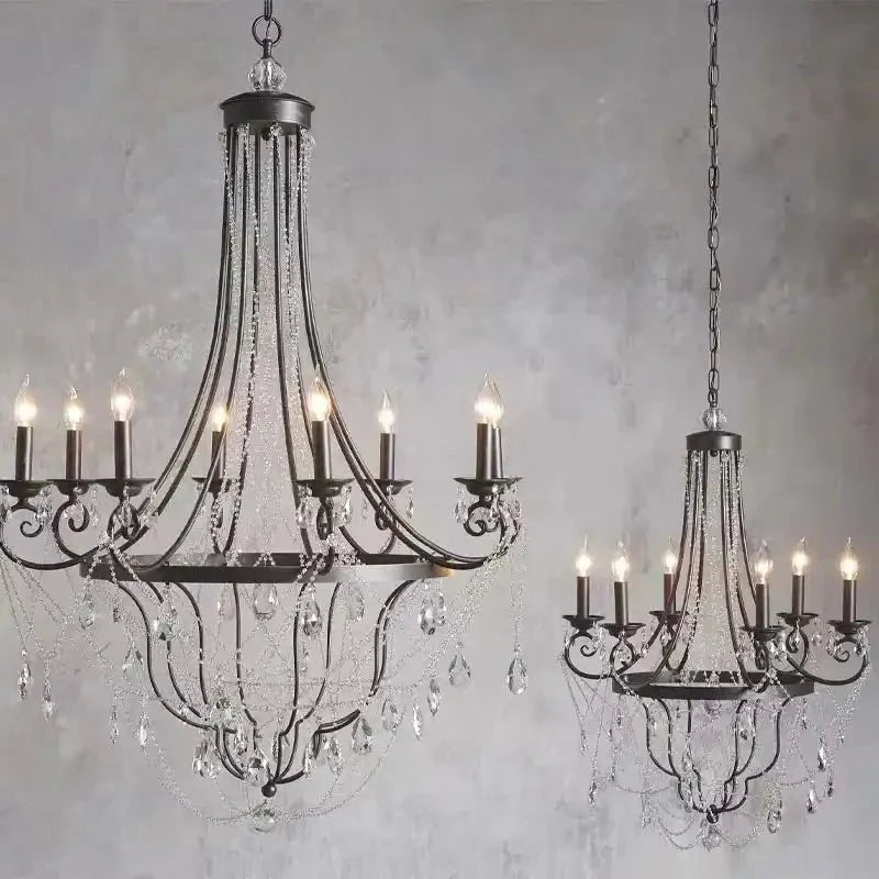 Affordable French Vintage Iron Crystal Pendant Candle Chandelier for Living Room / Restaurant / Cafe / Hotel lobby - Joyfuzzy