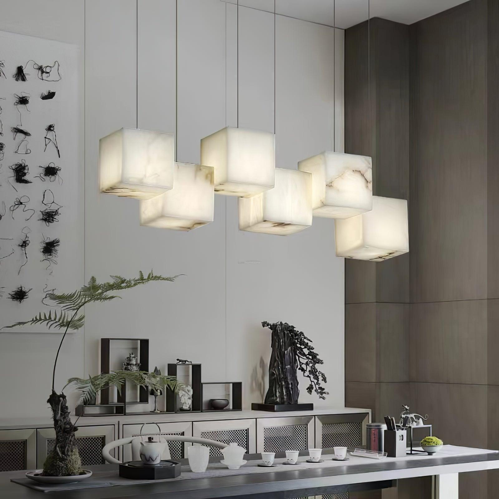 Alabaster Box Linear Chandelier - 6 heads L 28.3" x W 4.7"x H 78.7" / L 72cm x W 12cm x H 200cmWhiteJoyfuzzy