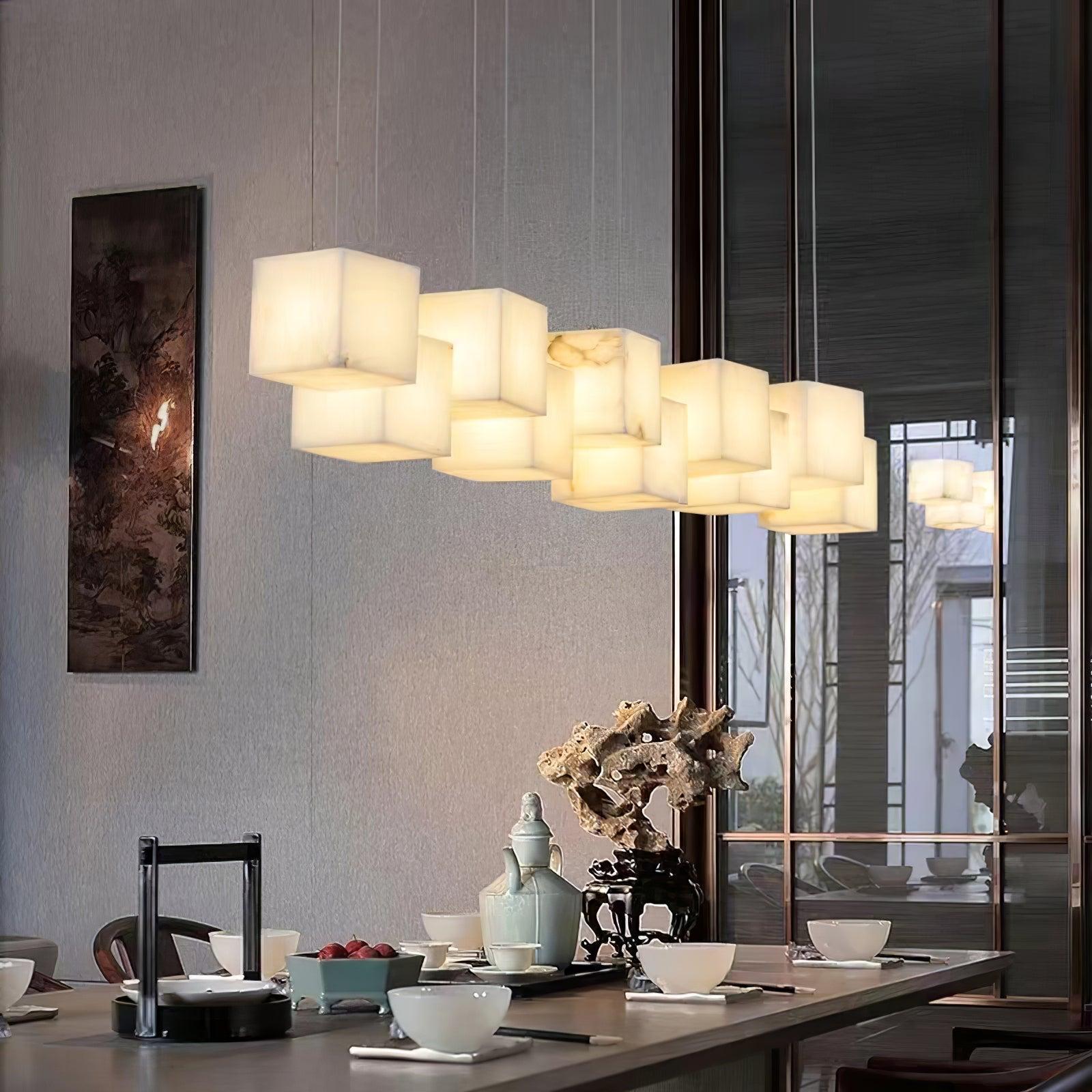 Alabaster Box Linear Chandelier - 6 heads L 28.3" x W 4.7"x H 78.7" / L 72cm x W 12cm x H 200cmWhiteJoyfuzzy