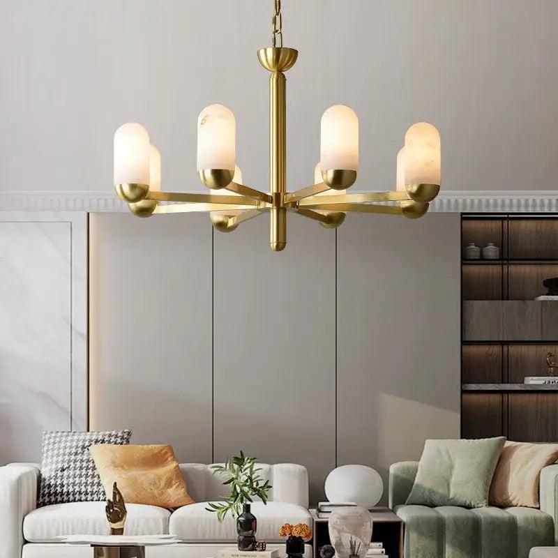 Alabaster Brass Chandelier Living Dining Lighting - 6 LightsJoyfuzzy