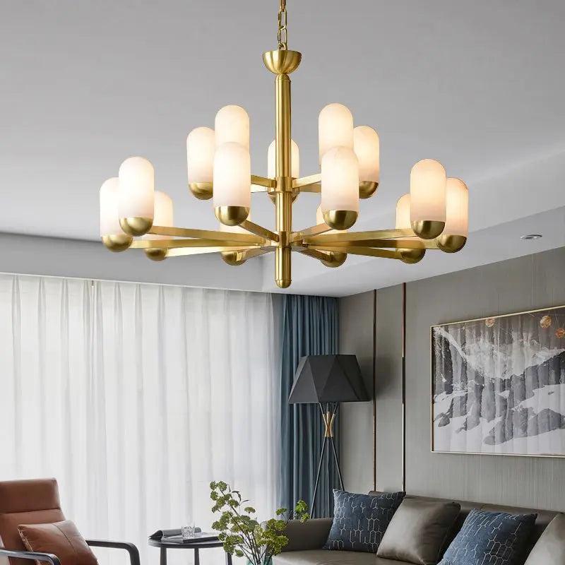 Alabaster Brass Chandelier Living Dining Lighting - 6 LightsJoyfuzzy