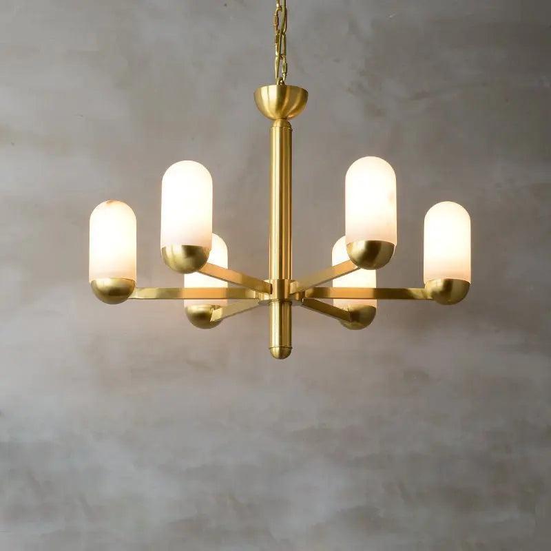 Alabaster Brass Chandelier Living Dining Lighting - 6 LightsJoyfuzzy