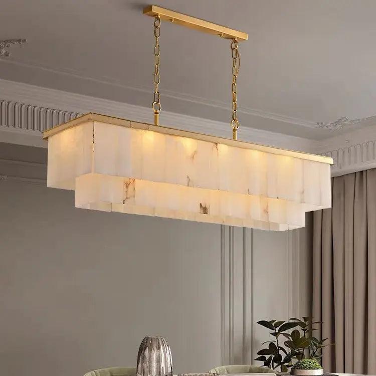 Alabaster Brass Rectangular Chandelier - Joyfuzzy