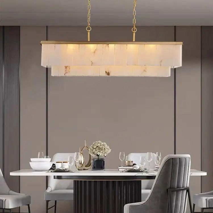 Alabaster Brass Rectangular Chandelier - Joyfuzzy