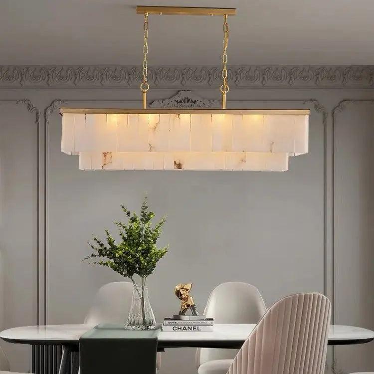 Alabaster Brass Rectangular Chandelier - Joyfuzzy