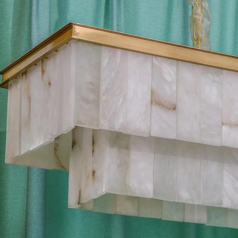 Alabaster Brass Rectangular Chandelier - Joyfuzzy