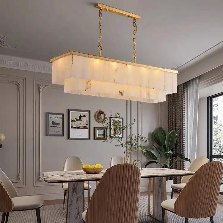 Alabaster Brass Rectangular Chandelier - Joyfuzzy