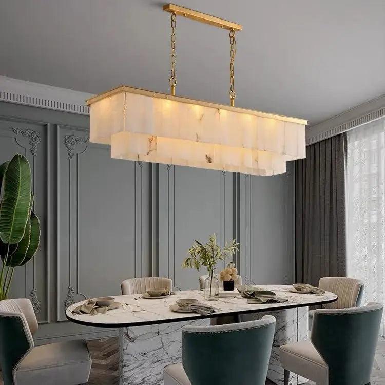 Alabaster Brass Rectangular Chandelier - Joyfuzzy