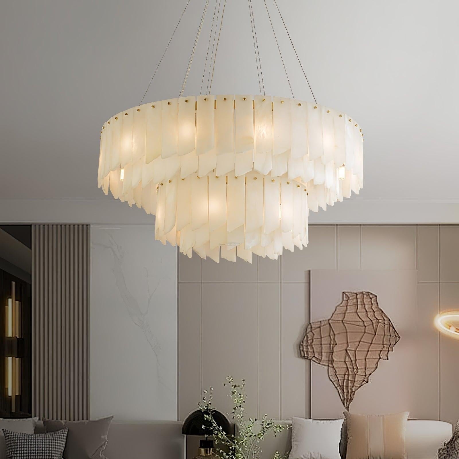 Alabaster Cascade Tiered Chandelier 27.6 - 27.6" x H 21.7" / Dia 57cm x H 150cmBrass & WhiteJoyfuzzy