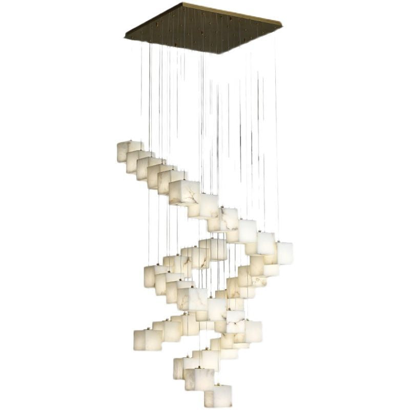 Alabaster Cube Foyer Staircase Long Chandelier 吊灯 rbrights