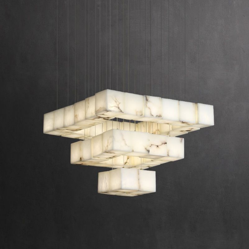Alabaster Cube Foyer Staircase Long Chandelier 吊灯 rbrights 36-Light A