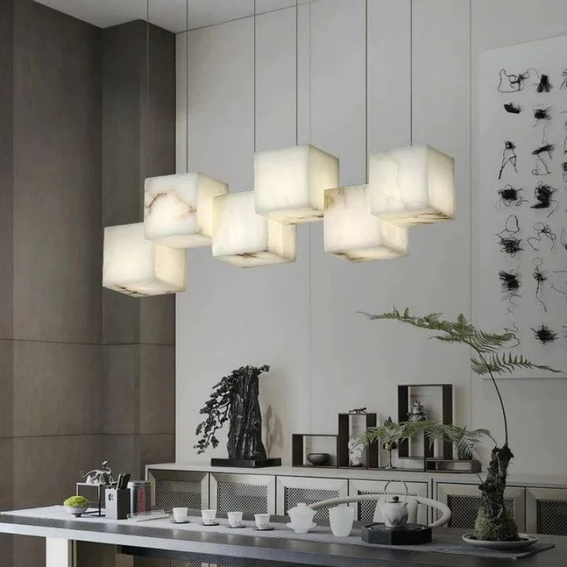 Alabaster Cubic Linear Chandelier - 6 Lights: 28.3" LJoyfuzzy