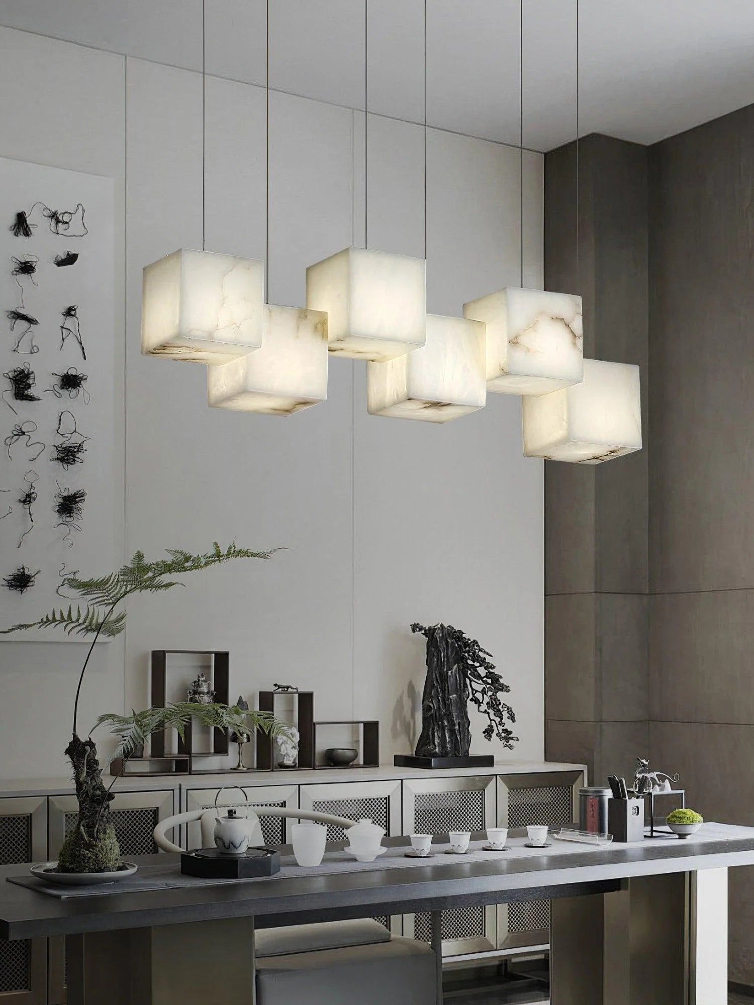 Alabaster Cubic Linear Chandelier - 6 Lights: 28.3" LJoyfuzzy