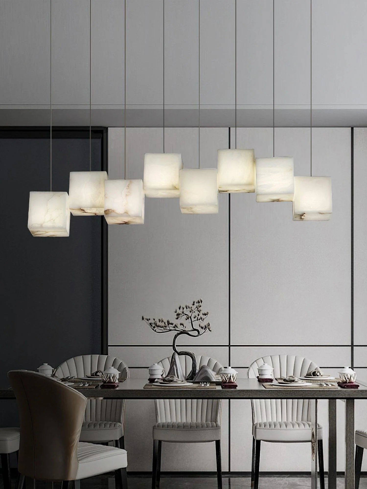 Alabaster Cubic Linear Chandelier - 8 Lights: 37.8" LJoyfuzzy