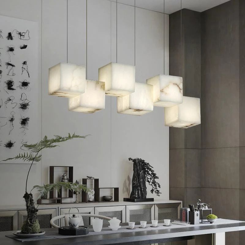 Alabaster Cubic Rectangular Pendant rbrights 6 Lights