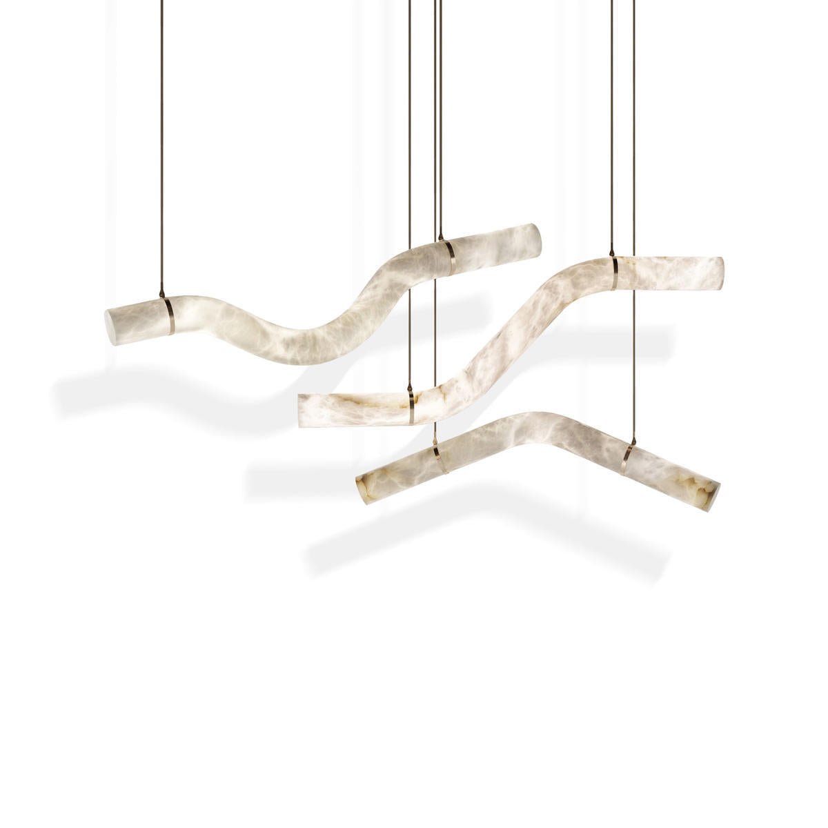 Alabaster Curved Chandelier - 61"WLacquered Burnished BrassJoyfuzzy