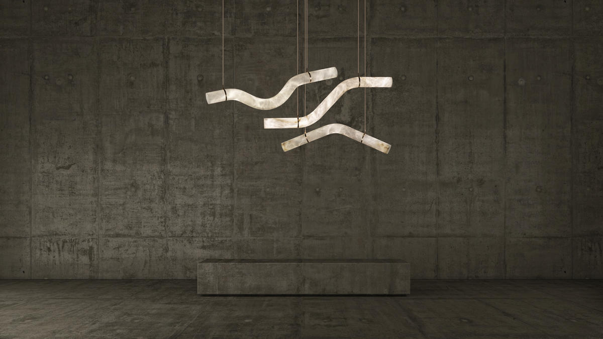 Alabaster Curved Chandelier - 61"WLacquered Burnished BrassJoyfuzzy