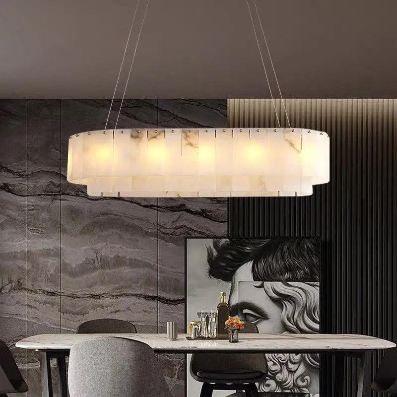 Alabaster Dining Room Round Chandelier Lighting - Joyfuzzy