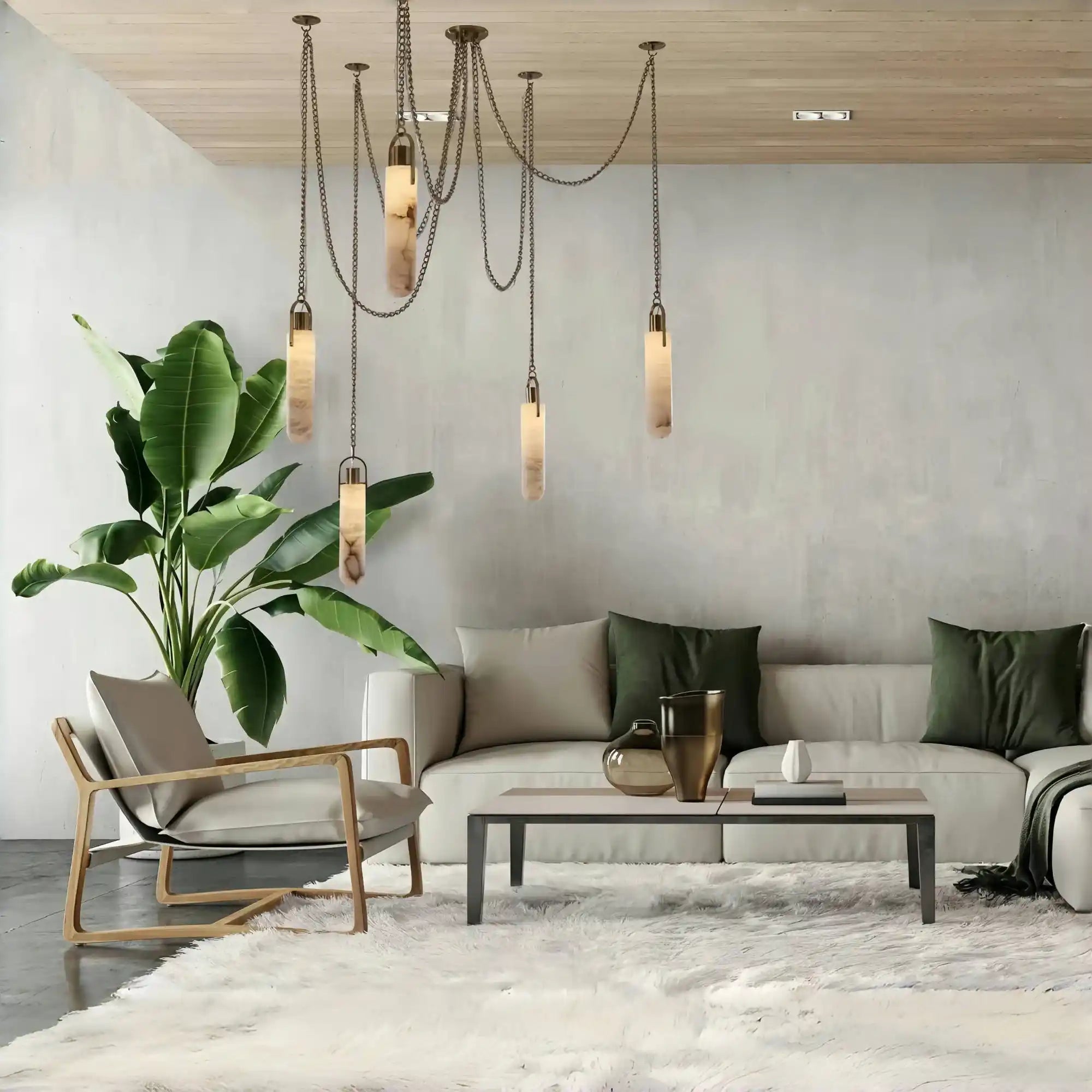 Alabaster Flint 5 Light LED Multi-Drop Pendant-Pendant for living room,Pendant for kitchen,Pendant for bathrooms,Pendant for bedrooms,Pendant for foyer,Pendant for stairways,Pendant for dining room-Joyfuzzy