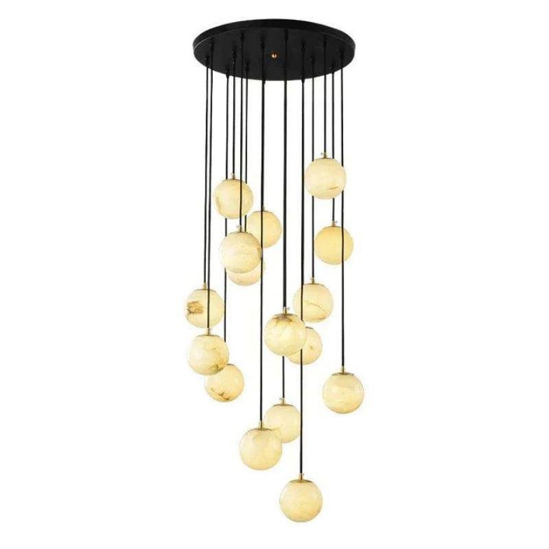 Alabaster Global Pendant Chandelier For Staircase, Spiral Global Pendant - 16 Lights - 19.7" DJoyfuzzy
