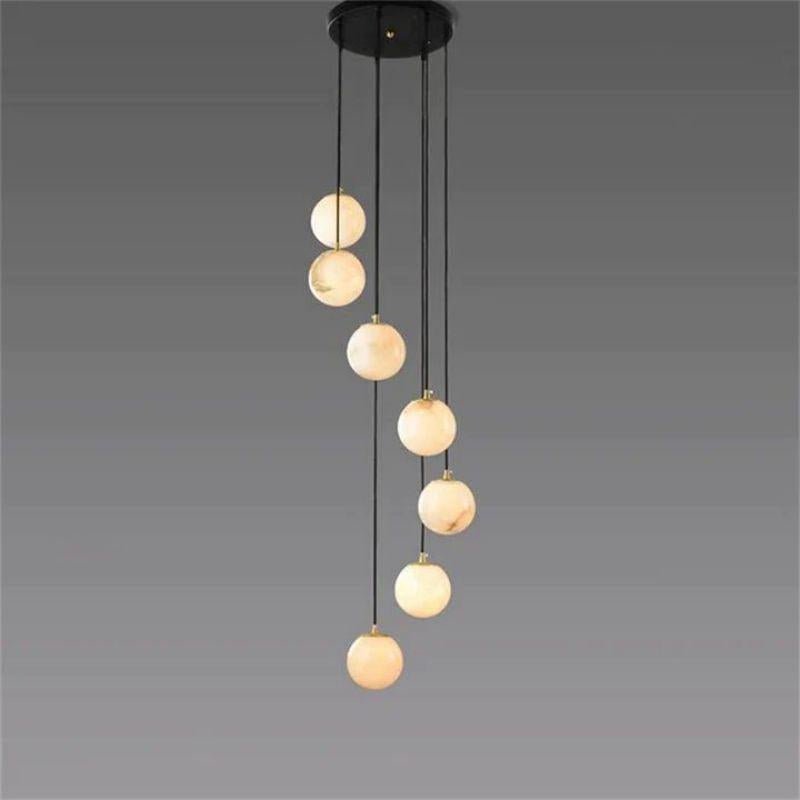 Alabaster Global Pendant Chandelier For Staircase, Spiral Global Pendant - 7 Lights - 11.8" DJoyfuzzy