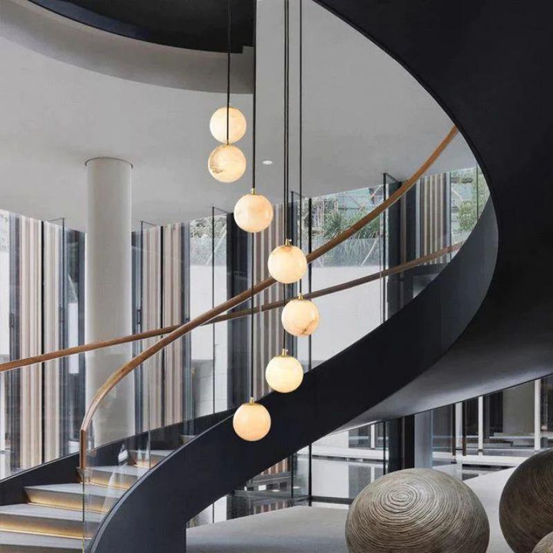 Alabaster Global Pendant Chandelier For Staircase, Spiral Global Pendant - 3 Lights - 7.9" DJoyfuzzy