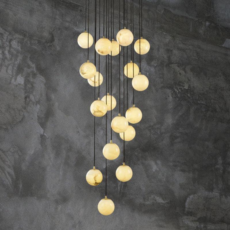 Alabaster Global Pendant Chandelier For Staircase, Spiral Global Pendant - 18 Lights - 23.6" DJoyfuzzy