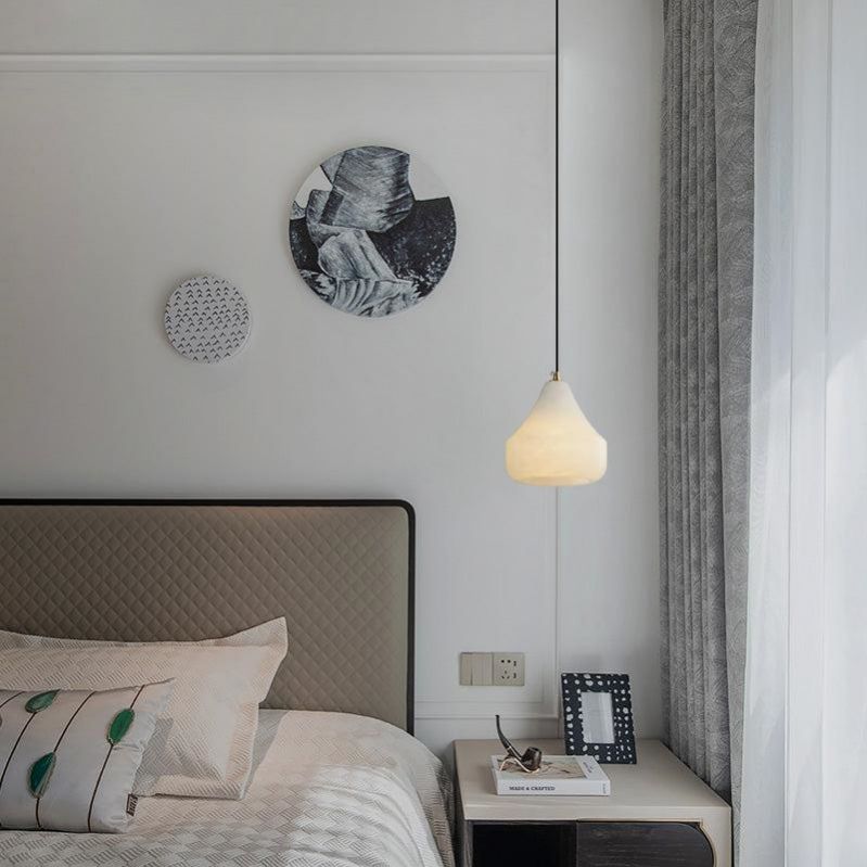 Alabaster Hat Pendant Light Over Nightstand 吊灯 rbrights