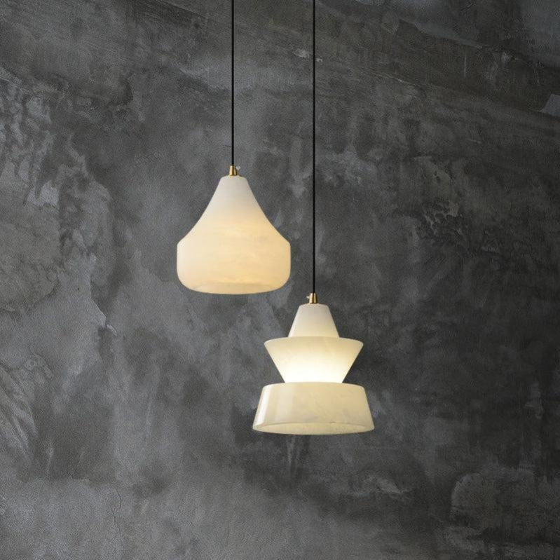 Alabaster Hat Pendant Light Over Nightstand 吊灯 rbrights