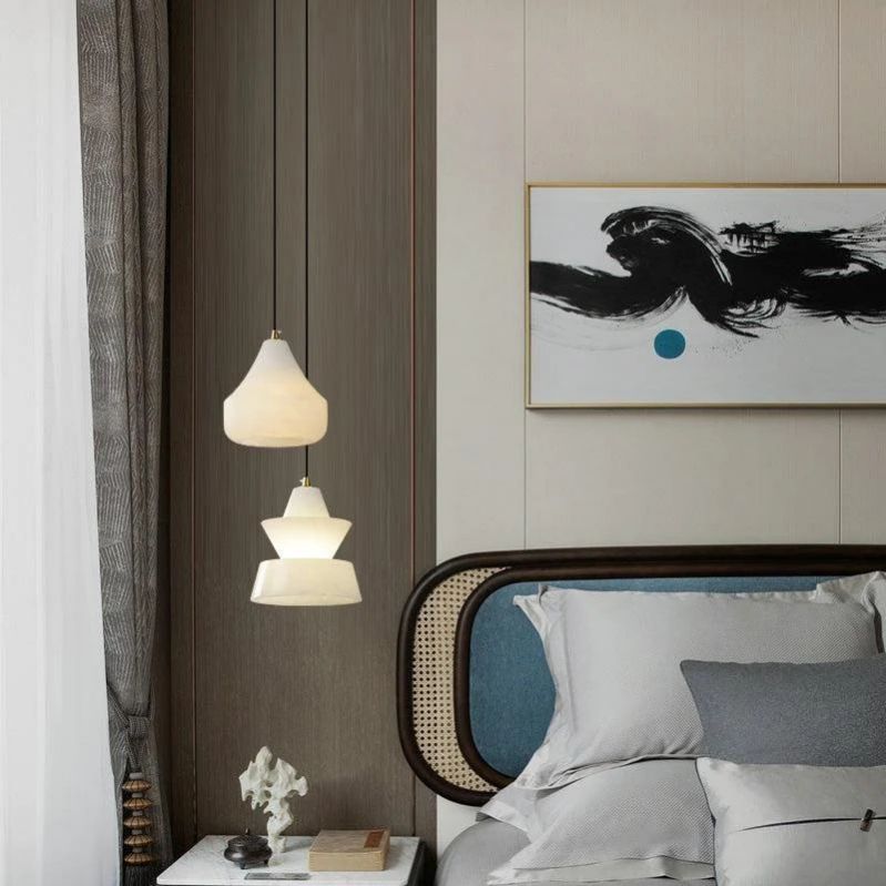 Alabaster Hat Pendant Light Over Nightstand 吊灯 rbrights