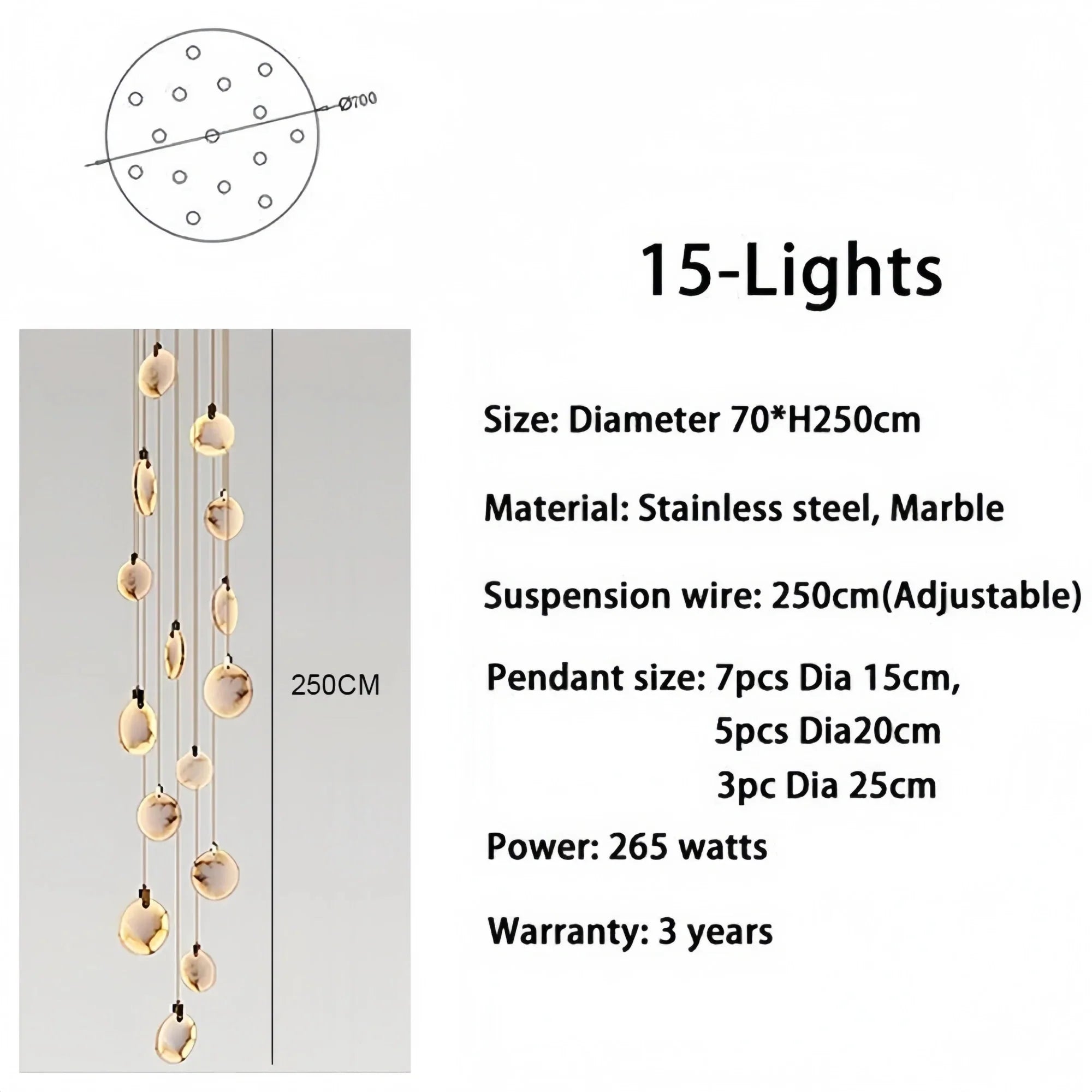 Alabaster Long Staircase Chandelier 5 styles - 15 LightsJoyfuzzy