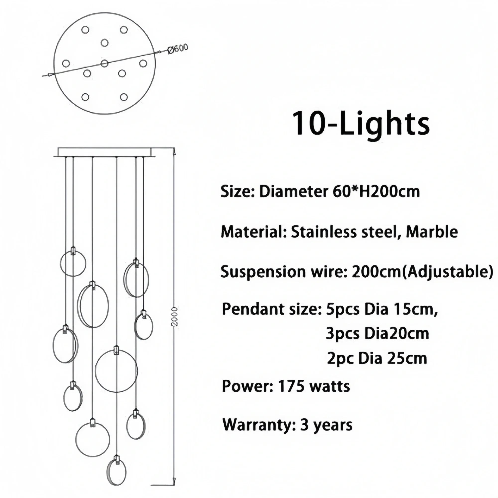 Alabaster Long Staircase Chandelier 5 styles - 15 LightsJoyfuzzy