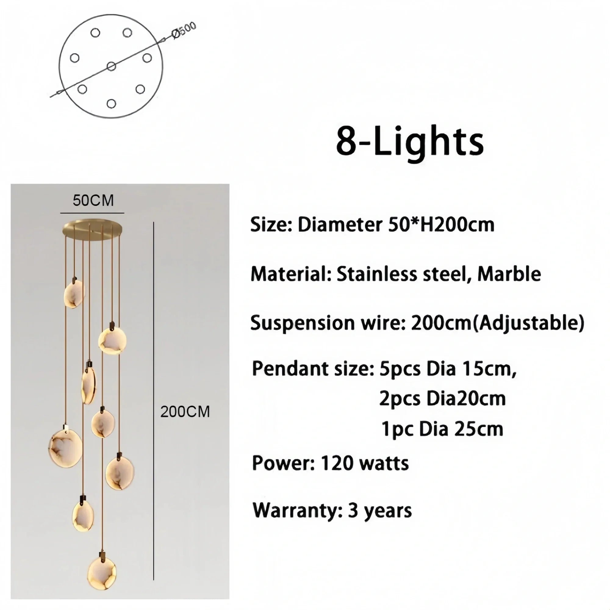 Alabaster Long Staircase Chandelier 5 styles - 15 LightsJoyfuzzy