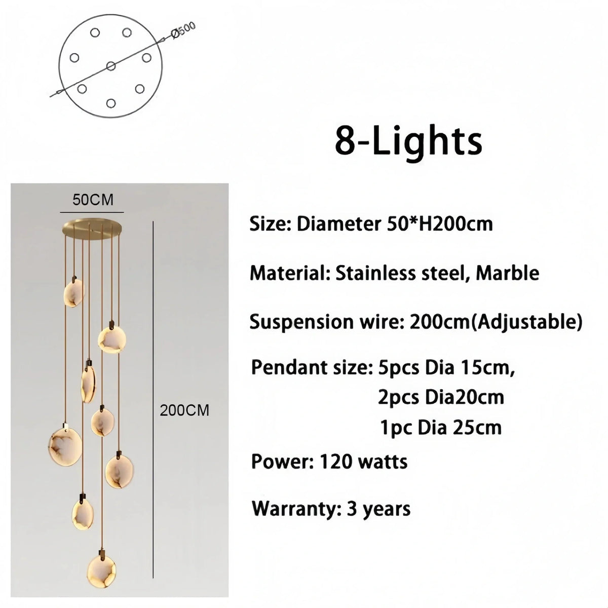 Alabaster Long Staircase Chandelier 5 styles - 15 LightsJoyfuzzy