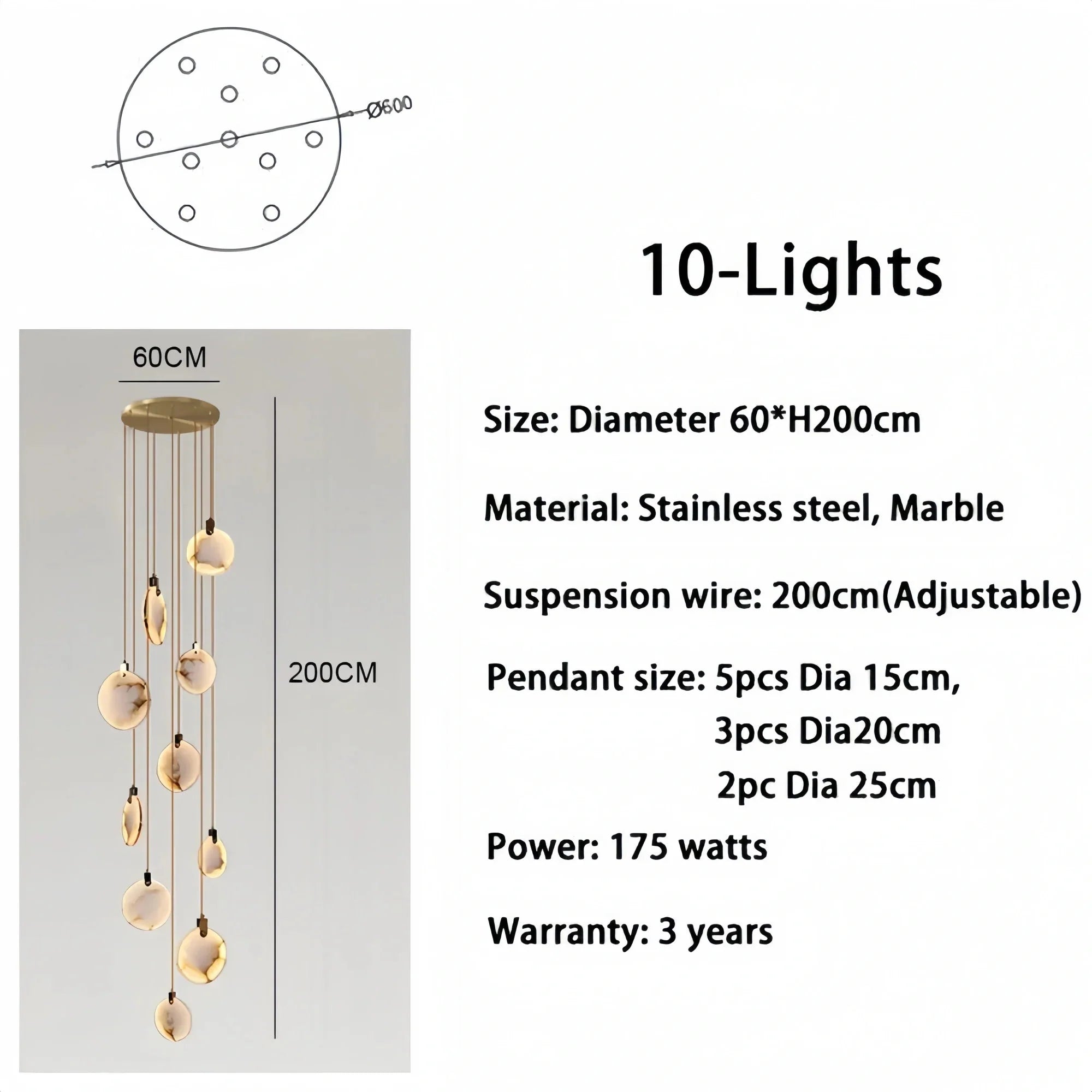 Alabaster Long Staircase Chandelier 5 styles - 15 LightsJoyfuzzy