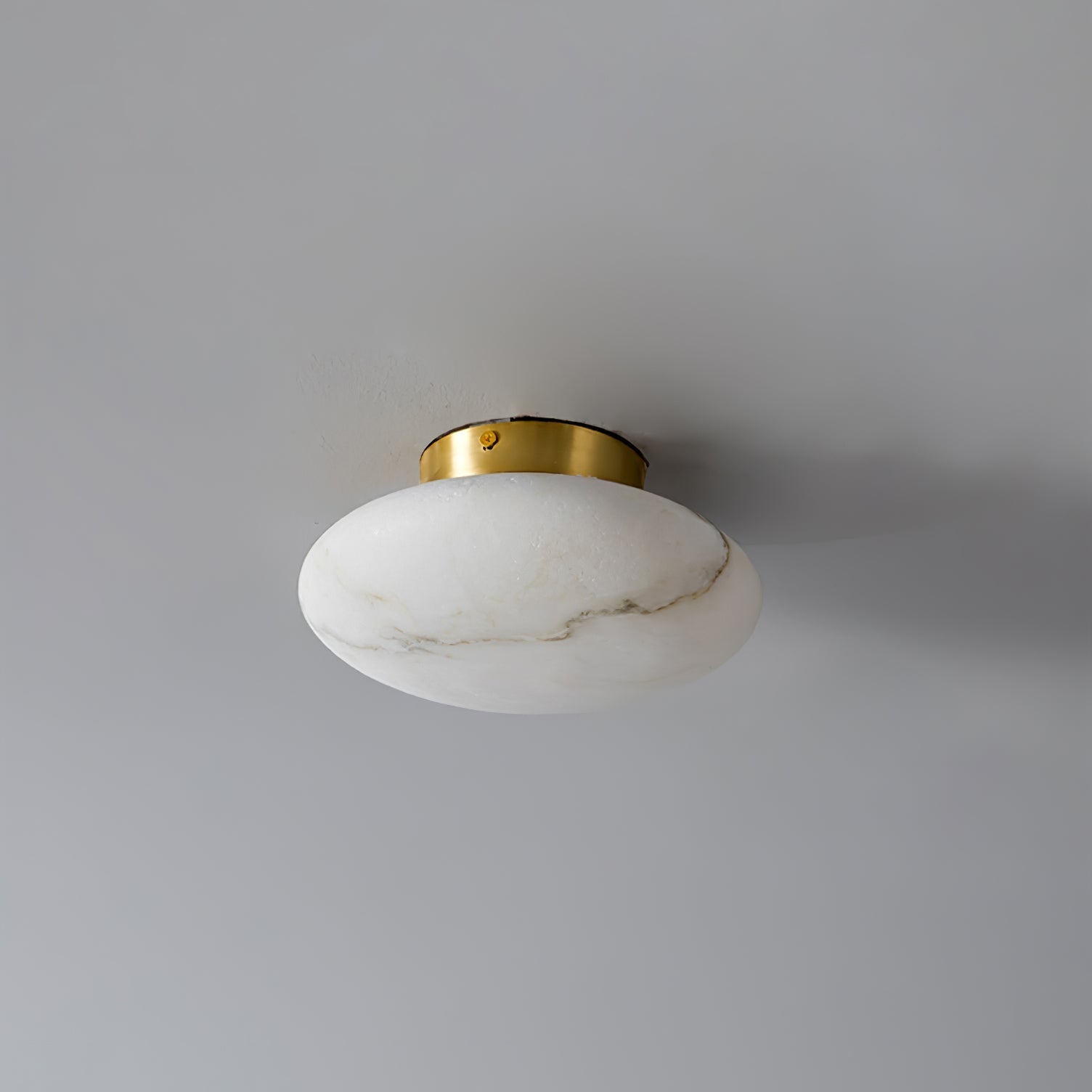 Alabaster Oval Ceiling Lamp - ∅ 7.9″ x H 3.9″Brass & WhiteWarm LightJoyfuzzy