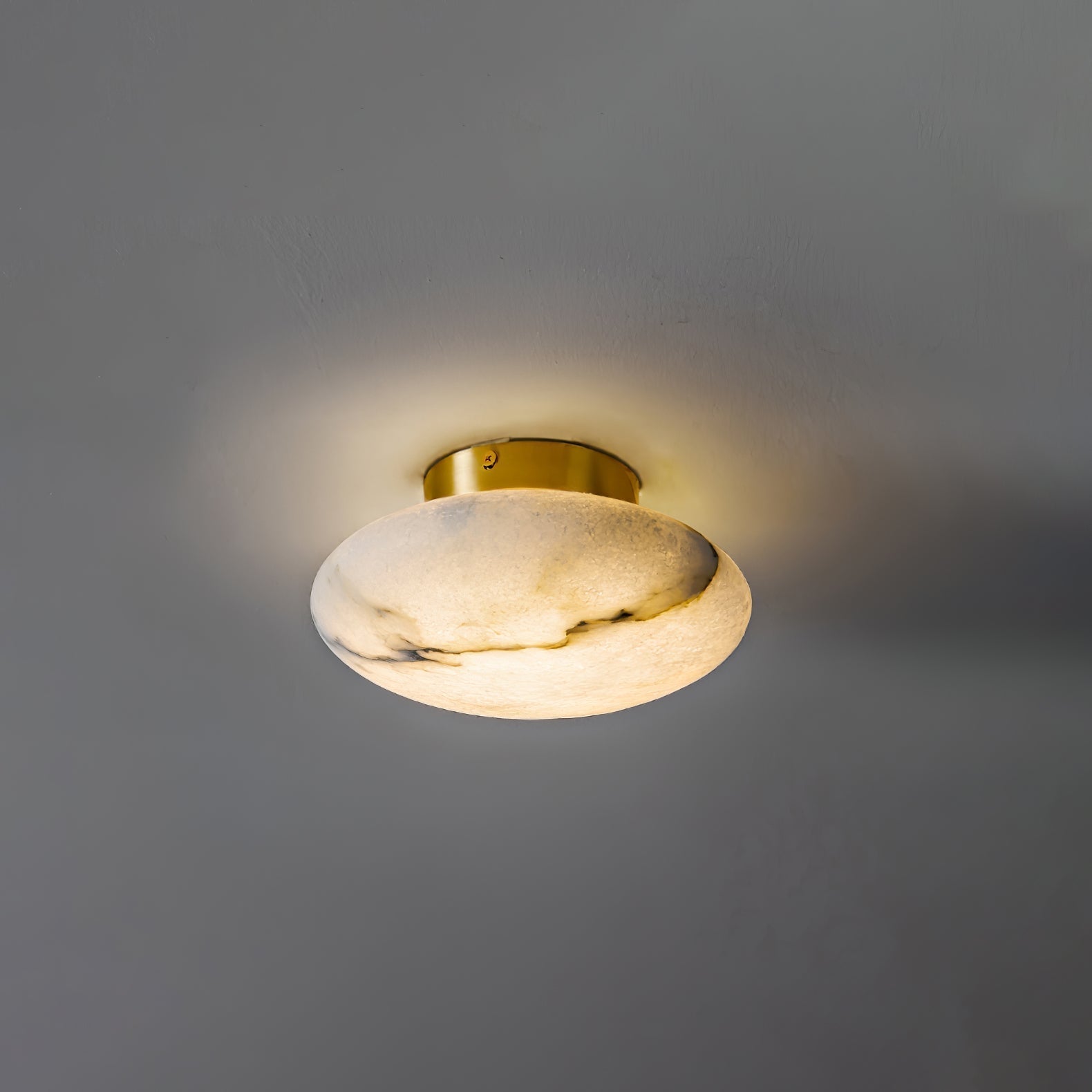 Alabaster Oval Ceiling Lamp - ∅ 7.9″ x H 3.9″Brass & WhiteWarm LightJoyfuzzy
