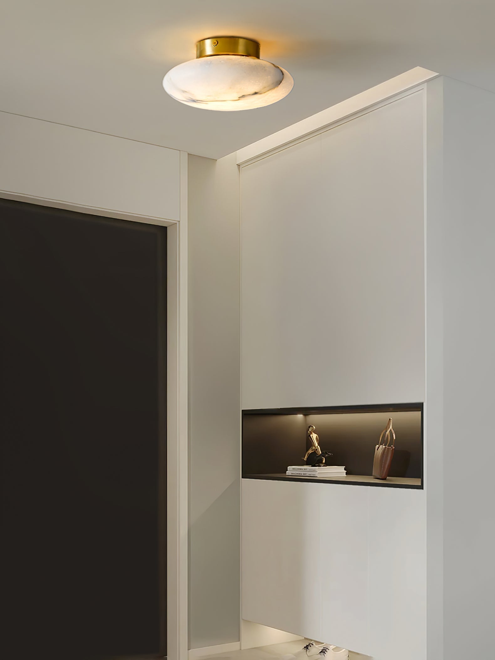 Alabaster Oval Ceiling Lamp - ∅ 7.9″ x H 3.9″Brass & WhiteWarm LightJoyfuzzy