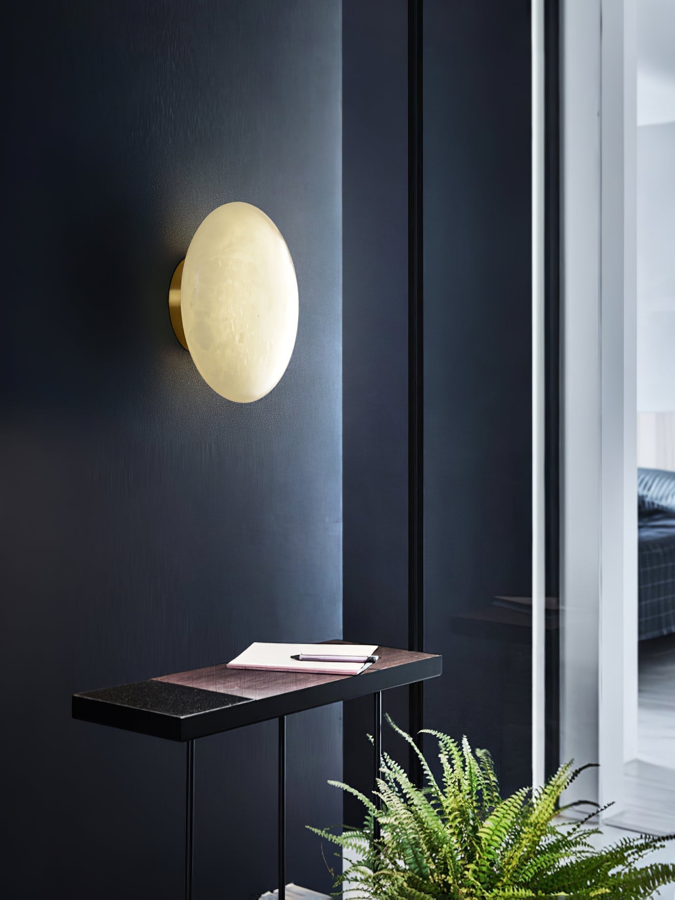 Alabaster Oval Ceiling Lamp - ∅ 7.9″ x H 3.9″Brass & WhiteWarm LightJoyfuzzy